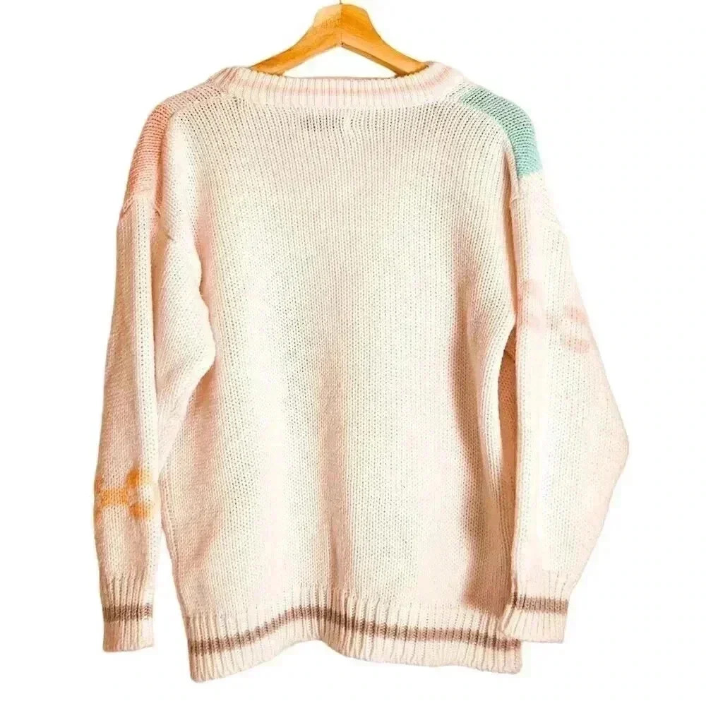 Vintage 90s Stefano Chunky Knit Cardigan Small Pastel Geometric Colorblock - Picture 8 of 8